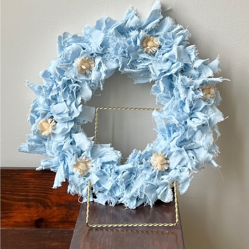 Light Blue Rag Wreath